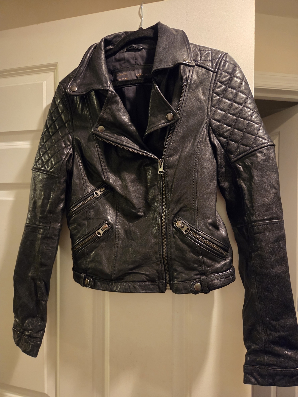 Zara Black Quilted Moto Jacket - Women